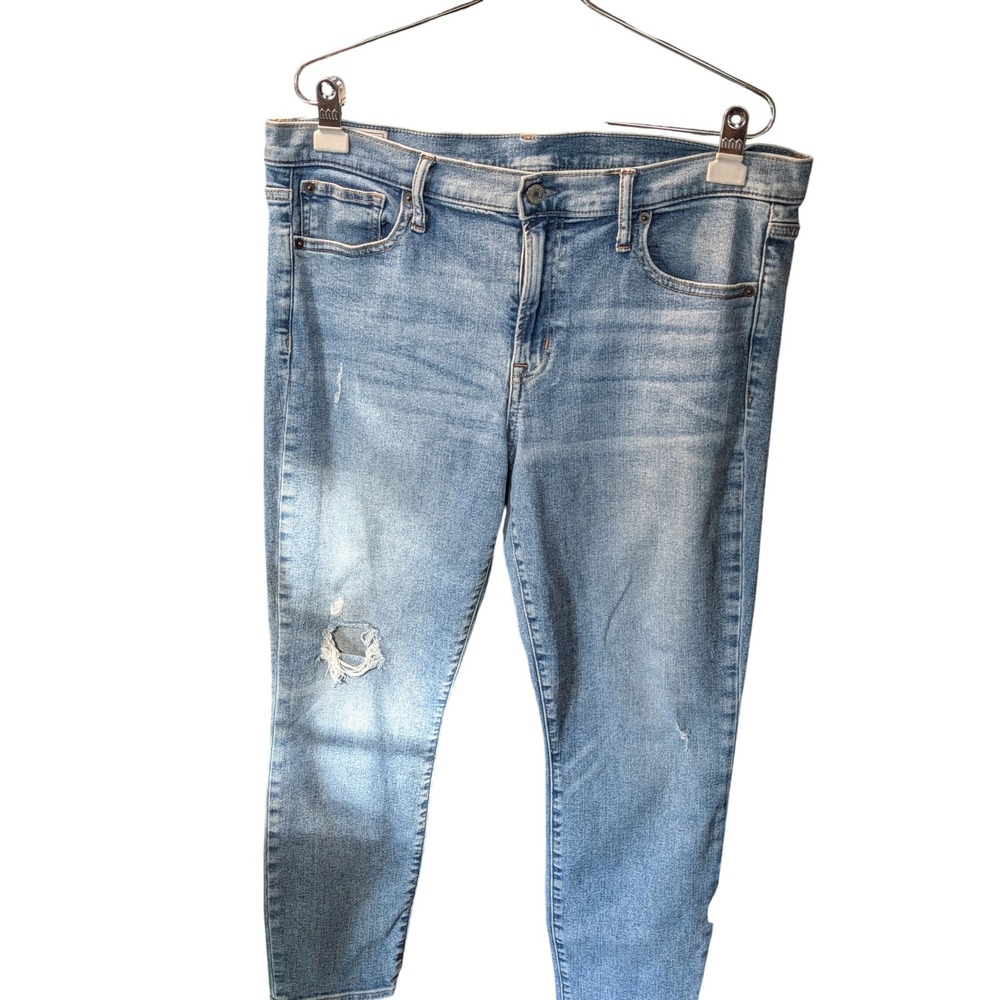 Gap True Skinny Ankle Jeans Womens 33 16R Light Blue Good Distressed Mid Rise